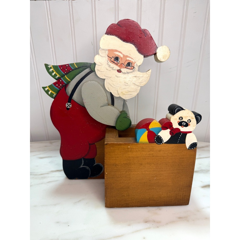 Vintage Roy Feme 1987 Wooden Santa Toy Box Christmas Decor
